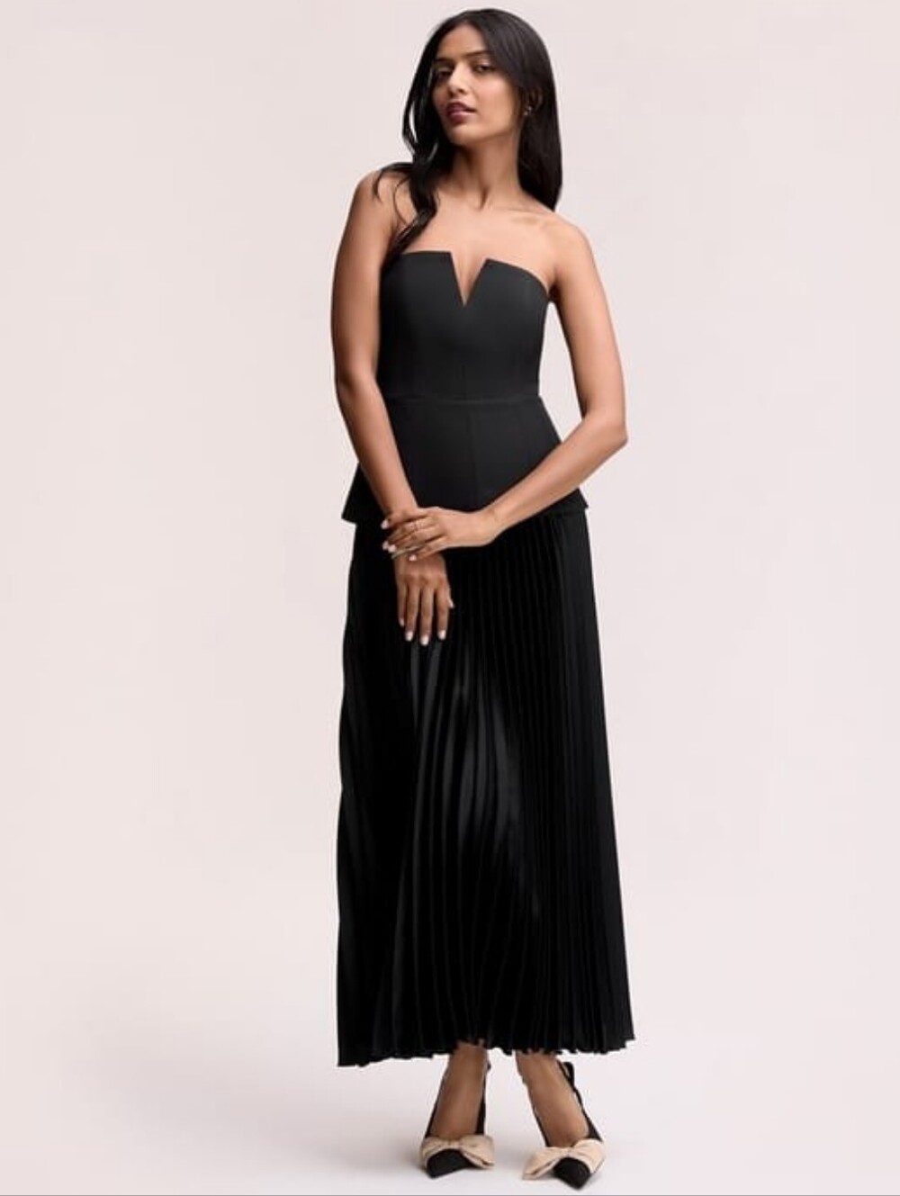 Sam Edelman Black Pleated Maxi Off-shoulder Elegant dress